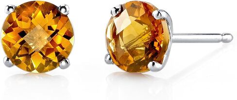 Peora Solid 14K White Gold Genuine Citrine Solitaire Stud Earrings for Women, Hypoallergenic 1.50 Carats total Round Shape AAA Grade, November Birthstone, Friction Backs in Saudi Arabia