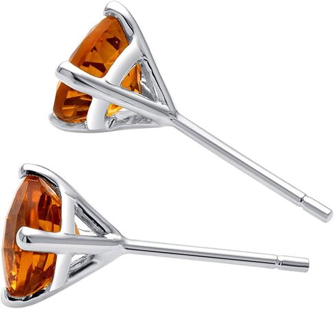 Peora Solid 14K White Gold Genuine Citrine Solitaire Stud Earrings for Women, Hypoallergenic 1.50 Carats total Round Shape AAA Grade, November Birthstone, Friction Backs in Saudi Arabia