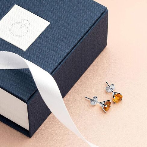 Peora Solid 14K White Gold Genuine Citrine Solitaire Stud Earrings for Women, Hypoallergenic 1.50 Carats total Round Shape AAA Grade, November Birthstone, Friction Backs in Saudi Arabia