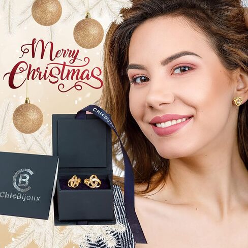 Chic Bijoux Knot Earrings for Women – With Round Cubic Zirconia stones and 925 Sterling Silver – Gift for Her Birthday, Rose Gold Jewelry in Saudi Arabia