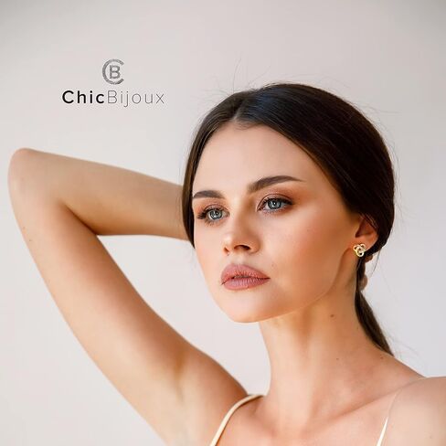 Chic Bijoux Knot Earrings for Women – With Round Cubic Zirconia stones and 925 Sterling Silver – Gift for Her Birthday, Rose Gold Jewelry in Saudi Arabia