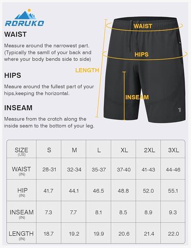 شورت Rdruko للمشي لمسافات طويلة للرجال مقاس 7 بوصة، شورت رياضي سريع الجفاف للجري خفيف الوزن مع جيوب بسحاب in Kuwait
