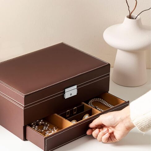 صندوق ساعة Oyydecor مكون من 12 فتحة منظم ساعات عرض المجوهرات مع درج مجوهرات للتخزين والعرض قابل للقفل (بيج) in Kuwait