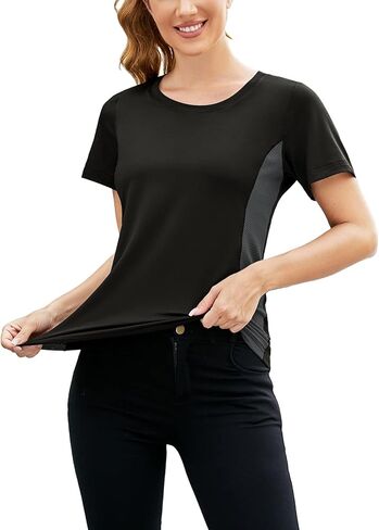 تي شيرت نسائي من HOCOSIT للتمرين سريع الجفاف، قمصان شبكية لليوجا الرياضية والجري والممتصة للرطوبة in Kuwait