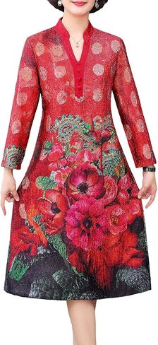 Bitablue Women's Exotic Paneled V-Neck Dress with Magnificent Floral Prints in Kuwait