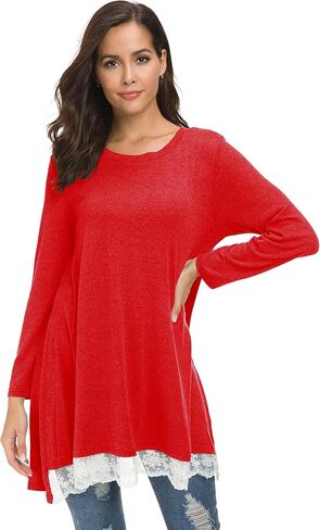 Sinono Women's Casual Lace Long Sleeve A-Line Swing Scoop Neck Tunic Top Blouse in Kuwait