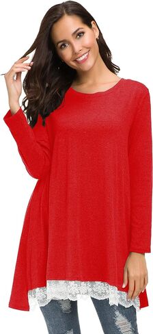 Sinono Women's Casual Lace Long Sleeve A-Line Swing Scoop Neck Tunic Top Blouse in Kuwait