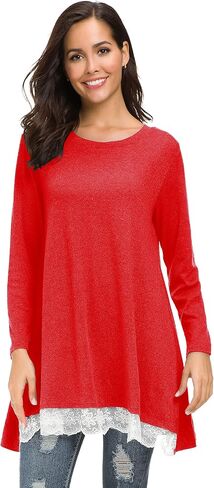 Sinono Women's Casual Lace Long Sleeve A-Line Swing Scoop Neck Tunic Top Blouse in Kuwait