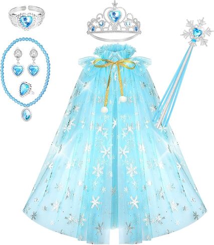 Fedio Princess Cape Set 7 Pieces Girls Princess Cloak with Tiara Crown, Wand for Little Girls Dress up in Kuwait
