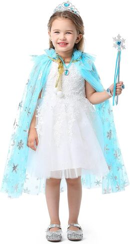 Fedio Princess Cape Set 7 Pieces Girls Princess Cloak with Tiara Crown, Wand for Little Girls Dress up in Kuwait
