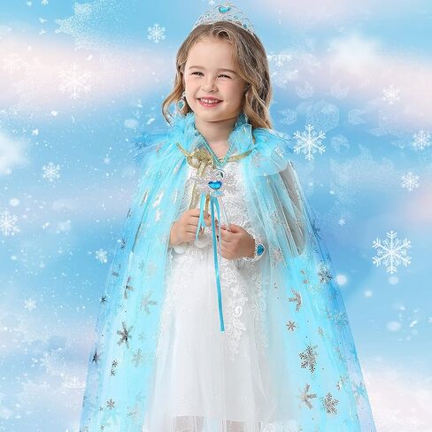 Fedio Princess Cape Set 7 Pieces Girls Princess Cloak with Tiara Crown, Wand for Little Girls Dress up in Kuwait