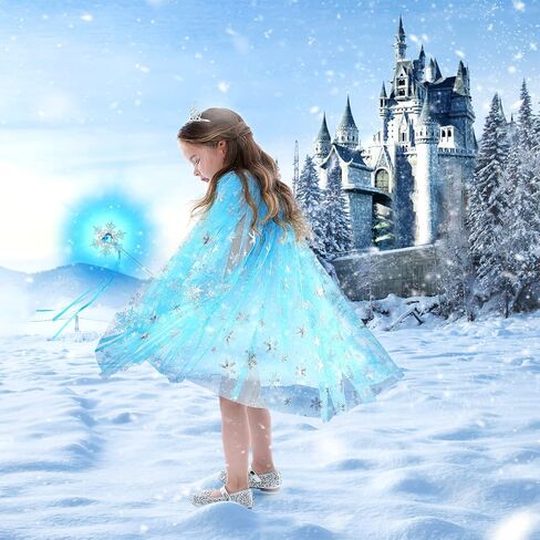 Fedio Princess Cape Set 7 Pieces Girls Princess Cloak with Tiara Crown, Wand for Little Girls Dress up in Kuwait