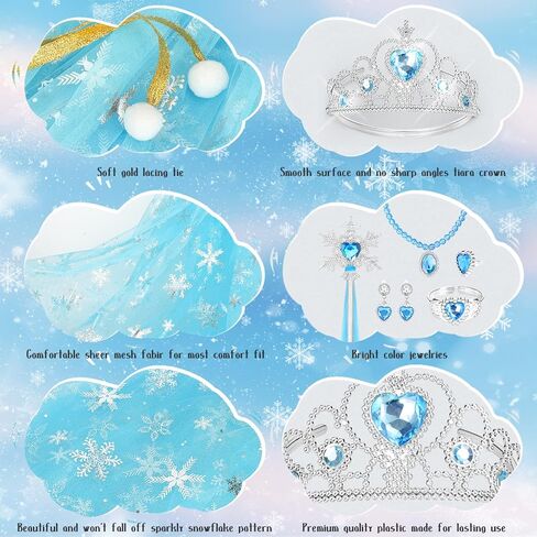 Fedio Princess Cape Set 7 Pieces Girls Princess Cloak with Tiara Crown, Wand for Little Girls Dress up in Kuwait