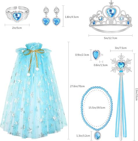 Fedio Princess Cape Set 7 Pieces Girls Princess Cloak with Tiara Crown, Wand for Little Girls Dress up in Kuwait