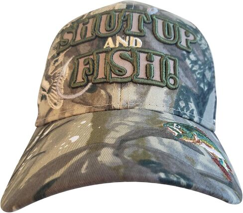 Artisan Owl Shut Up and Fish Funny Fishing Hat - Fisherman Embroidered Cap in Kuwait