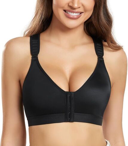 DotVol Women's Front Closure Wireless Adjustable Wide Strap Post-Surgery Everyday Bra in Kuwait