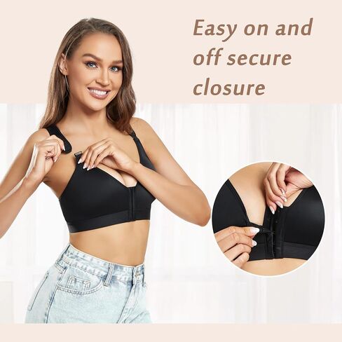 DotVol Women's Front Closure Wireless Adjustable Wide Strap Post-Surgery Everyday Bra in Kuwait