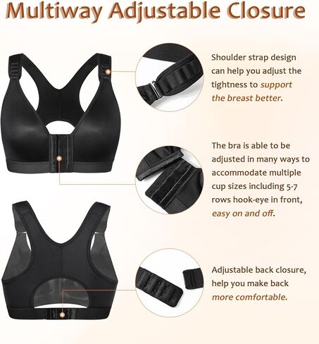 DotVol Women's Front Closure Wireless Adjustable Wide Strap Post-Surgery Everyday Bra in Kuwait