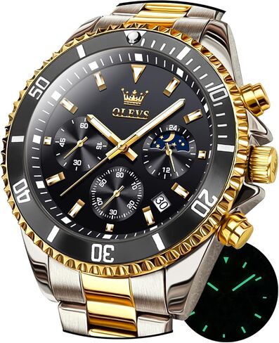 OLEVS Watches for Men Stainless Steel Analog Quartz Chronograph Moon Phase Watch Waterproof Date Luminous Wrist Male Watches,Gift for Men in Saudi Arabia