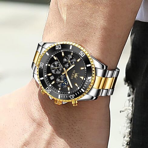 OLEVS Watches for Men Stainless Steel Analog Quartz Chronograph Moon Phase Watch Waterproof Date Luminous Wrist Male Watches,Gift for Men in Saudi Arabia