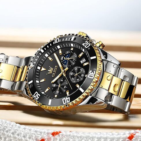 OLEVS Watches for Men Stainless Steel Analog Quartz Chronograph Moon Phase Watch Waterproof Date Luminous Wrist Male Watches,Gift for Men in Saudi Arabia