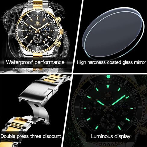 OLEVS Watches for Men Stainless Steel Analog Quartz Chronograph Moon Phase Watch Waterproof Date Luminous Wrist Male Watches,Gift for Men in Saudi Arabia