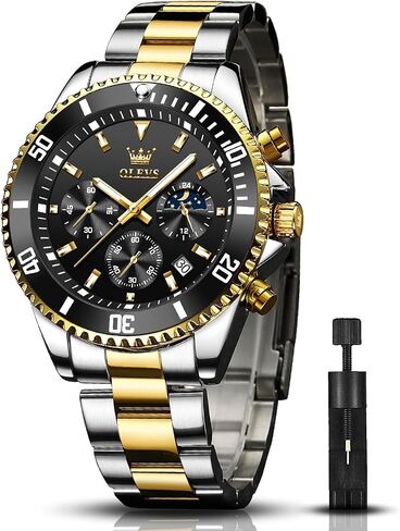 OLEVS Watches for Men Stainless Steel Analog Quartz Chronograph Moon Phase Watch Waterproof Date Luminous Wrist Male Watches,Gift for Men in Saudi Arabia