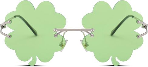 Melpomenia St. Patrick’s Day Green Sunglasses Irish Shamrock Four Leaf Clover Green Lens Shades Costume Party Glasses(Four Leaf Green) in Kuwait