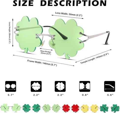 Melpomenia St. Patrick’s Day Green Sunglasses Irish Shamrock Four Leaf Clover Green Lens Shades Costume Party Glasses(Four Leaf Green) in Kuwait