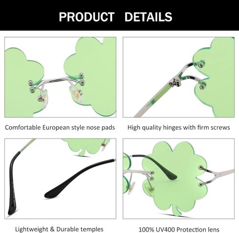 Melpomenia St. Patrick’s Day Green Sunglasses Irish Shamrock Four Leaf Clover Green Lens Shades Costume Party Glasses(Four Leaf Green) in Kuwait