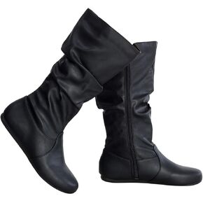 Olivia K Womens Low Heel Mid-Calf Slouchy Suede Slip On Casual Boots with Side Zipper