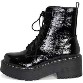 Chariot & Co Pure- Women's Chunky Lug Sole Combat Lace Up Side Zipper Fashion Ankle Boot