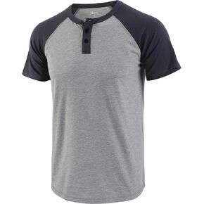 Estepoba Men's Casual Retro Slim Fit Short Raglan Sleeve Workout Gym Golf Active Sports Henley T Shirts