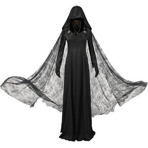 MROZUL Women's Gothic Victorian Witch Vampire Dress Cosplay Costume Medieval Renaissance Dress White Black Robe Skirt