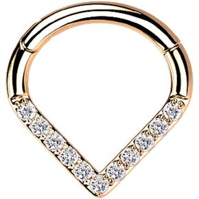 Pierced Owl - 16GA G23 Implant Grade Titanium CZ Crystal Paved Chevron Shaped Segment Clicker Ring