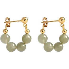 BDRIUOCNE Mid-Autumn Festival Gifts Natural Jade Stud Earrings, Lucky Green Jade 24K Gold Plated Loop Earrings, Dainty Real Jade Charm Pendant Jewelry Studs in Kuwait