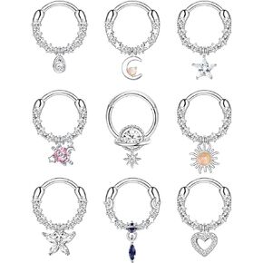 cassieca 16 جرام حلقات الحاجز الفولاذ المقاوم للصدأ تتدلى الحاجز المجوهرات مع النبات الأزرق دمعة واضحة تشيكوسلوفاكيا فراشة القلب القمر الشمس Daith الغضروف الحلزون الزنمة أقراط الأنف خواتم ثقب المجوهرات للنساء in Kuwait