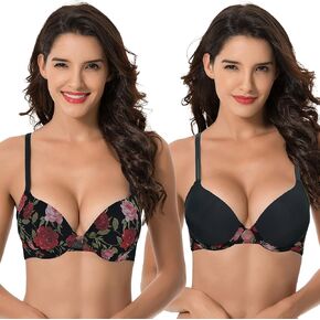 Curve Muse Women's Plus Size Perfect Shape Add 1 Cup Push Up Underwire Bras