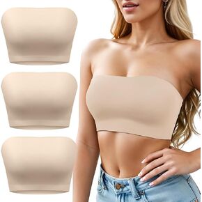 Varsbaby Strapless Bra for Women Seamless Bandeau Bra Non-Padded Bralette Wireless Tube Top Bra, 3 Pieces