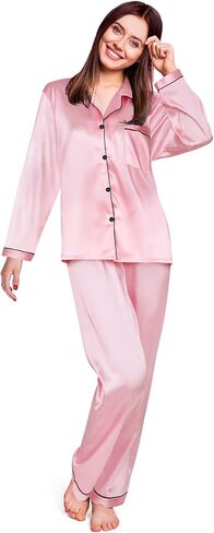 Unittype Women Silk Pajama Set Long Sleeve Silk Sleepwear Satin 2 Pcs Classic Button Down Pajamas for Bride Wedding Party in Saudi Arabia