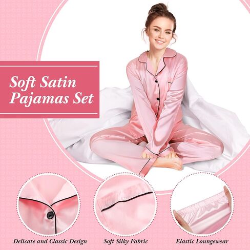Unittype Women Silk Pajama Set Long Sleeve Silk Sleepwear Satin 2 Pcs Classic Button Down Pajamas for Bride Wedding Party in Saudi Arabia