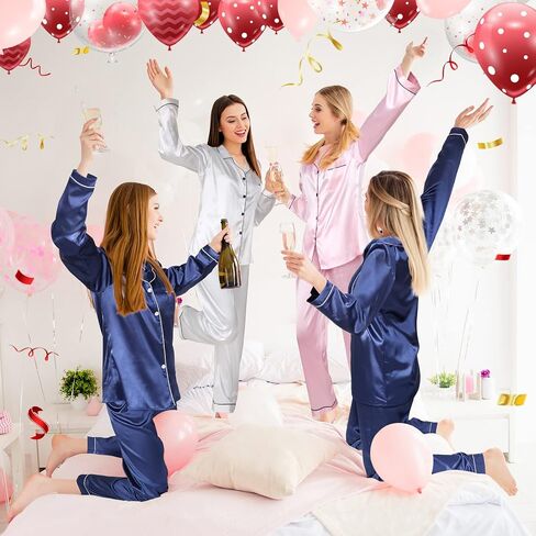 Unittype Women Silk Pajama Set Long Sleeve Silk Sleepwear Satin 2 Pcs Classic Button Down Pajamas for Bride Wedding Party in Saudi Arabia