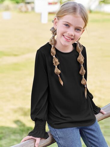 قمصان بأكمام طويلة للفتيات من Haloumoning، بلوزة تونيك بياقة دائرية للأطفال، مناسبة لعمر 5-14 سنة in Kuwait