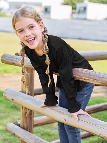 قمصان بأكمام طويلة للفتيات من Haloumoning، بلوزة تونيك بياقة دائرية للأطفال، مناسبة لعمر 5-14 سنة in Kuwait