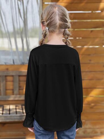 قمصان بأكمام طويلة للفتيات من Haloumoning، بلوزة تونيك بياقة دائرية للأطفال، مناسبة لعمر 5-14 سنة in Kuwait