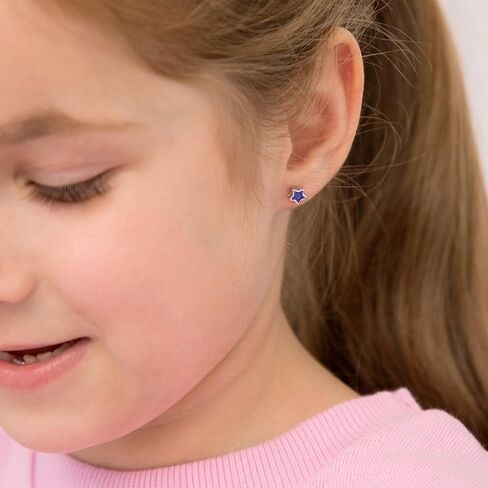 925 Sterling Silver CZ Simulated Birthstone Bezel Set Stars Screw Back Earrings For Toddlers & Little Girls - Sweet Star Shaped Cubic Zirconia Earrings For Girls - Colorful Star Earrings For Preteens in Kuwait