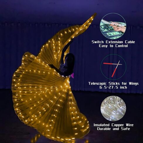 ZFBIRD LED Wings Halloween Butterfly Wings Light up Angel Wings LED Moth Cape with Telescopic Sticks for Kids and Adults in Kuwait