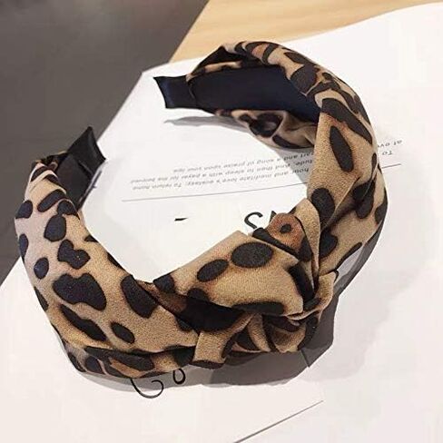 Leopard Headband Knotted Headbands for Women, Wide Knot Dot Hairbands Hair Band Accessories Birthday Christmas Gifts for Girls Light Coffee in Saudi Arabia