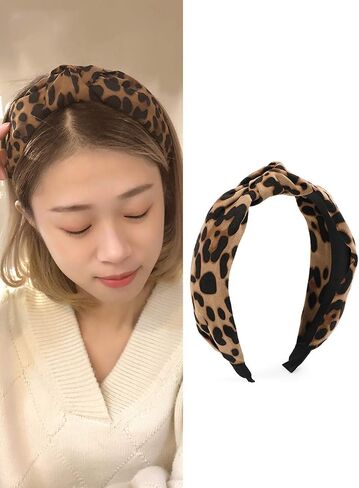 Leopard Headband Knotted Headbands for Women, Wide Knot Dot Hairbands Hair Band Accessories Birthday Christmas Gifts for Girls Light Coffee in Saudi Arabia