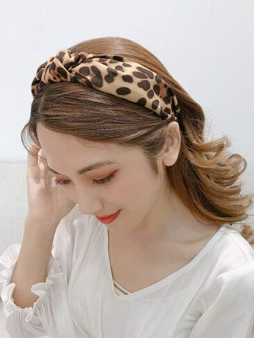 Leopard Headband Knotted Headbands for Women, Wide Knot Dot Hairbands Hair Band Accessories Birthday Christmas Gifts for Girls Light Coffee in Saudi Arabia